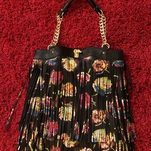NTW Betsy Johnson Fringy Floral Black Tote